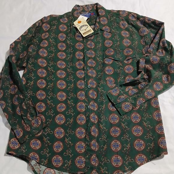 VTG NWT INTROSPECT Men's Large Long-Sleeved Bold Pattern Button-Up Green Shirt - Picture 3 of 13